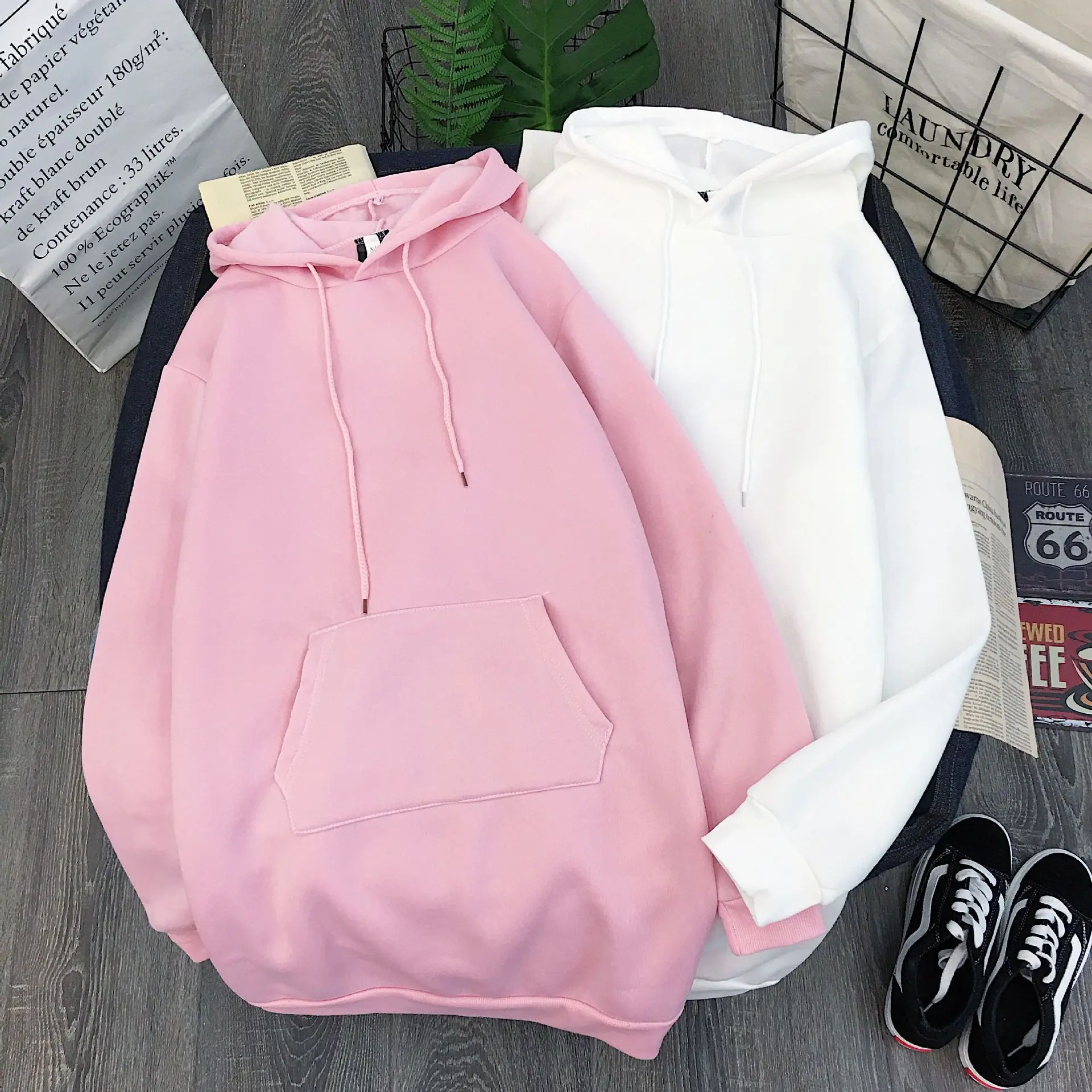 

Autumn and Winter Basic Long-sleeved Loose Head Fleece Hooded Pullover Sweatshirts Women's Clothing Sudaderas Para Mujer Punk