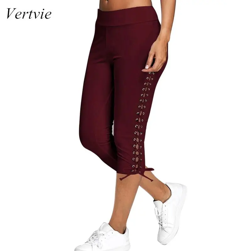 

Vertvie 2019 New Women Slimming Yoga Leggings Lace-up Casual Elastic Waist Pants Skinny Yoga Pants Running Jogger Active Tight
