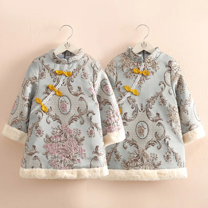 

Girls Winter Cheongsam 2018 New Year 2 4 5 6 7 8 9 10 Years Embroidery Kids Baby Girl Ethnic Chinese Tang Style Thickening Dress