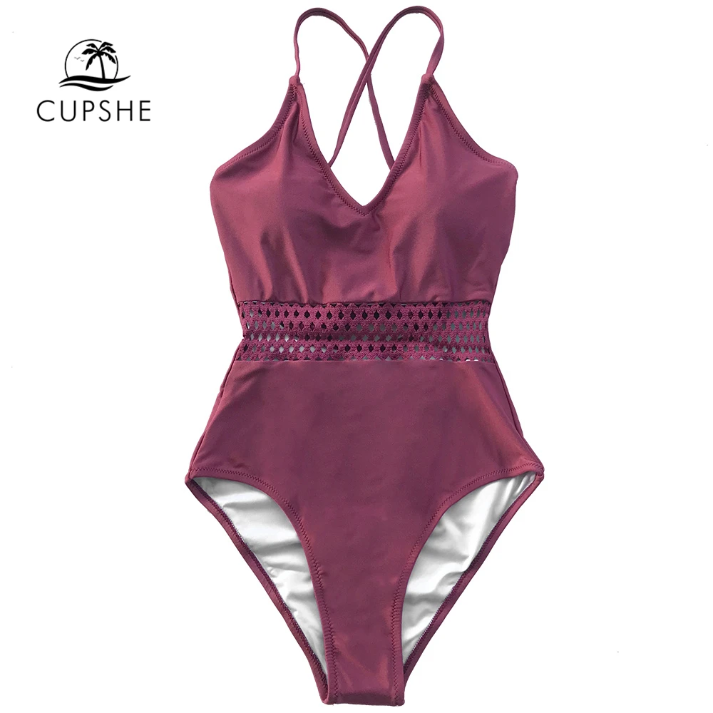Buy CUPSHE Burgundy Solid One piece Swimsuit Women