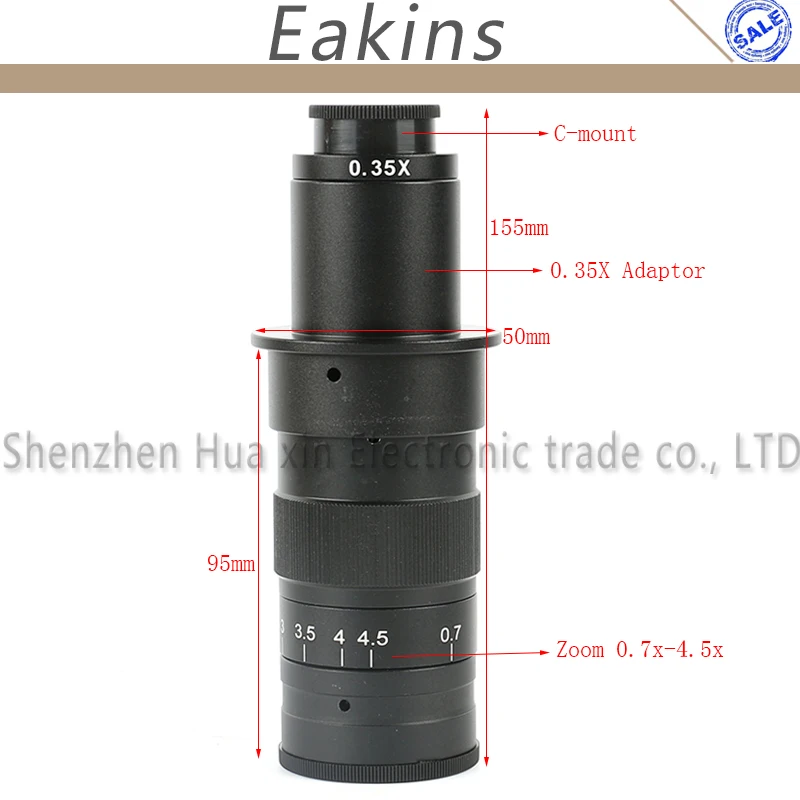  120X 180X 300X Adjustable Magnification C-mount Monocular Lens 0.7X~4.5X Zoom Industry Microscope C