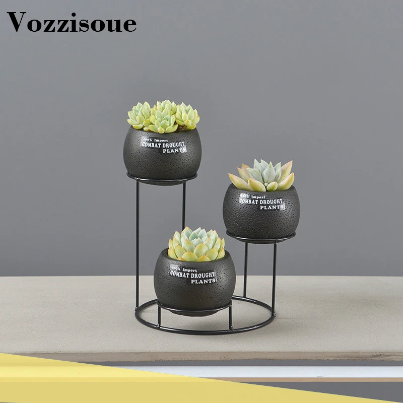 

Creative Nordic Style Iron Bracket Cement Matching Flower Pot Simple Succulent Plant Green Planting Small Bonsai Home Decoration
