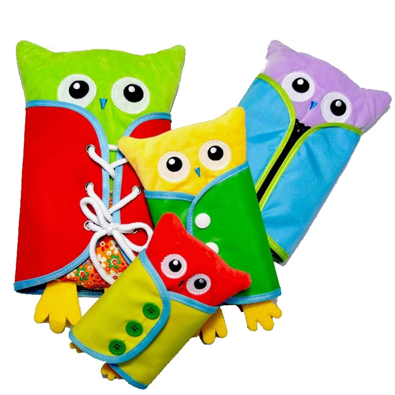 

4Pcs Educational Toys Owl Plush Dolls Zipper Lacing Book Montessori Life Skill Learning Busy Board Kids Bizybord Toys Education