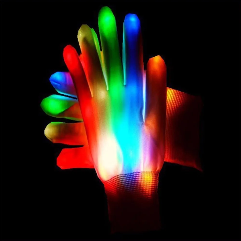 Волшебный светодиодный светильник скелетная перчатка-пачка цветов радуги для вспышки с помощью кончиков пальцев светодиодный перчатки унисекс светильник на палке Перчатки вечерние светильник