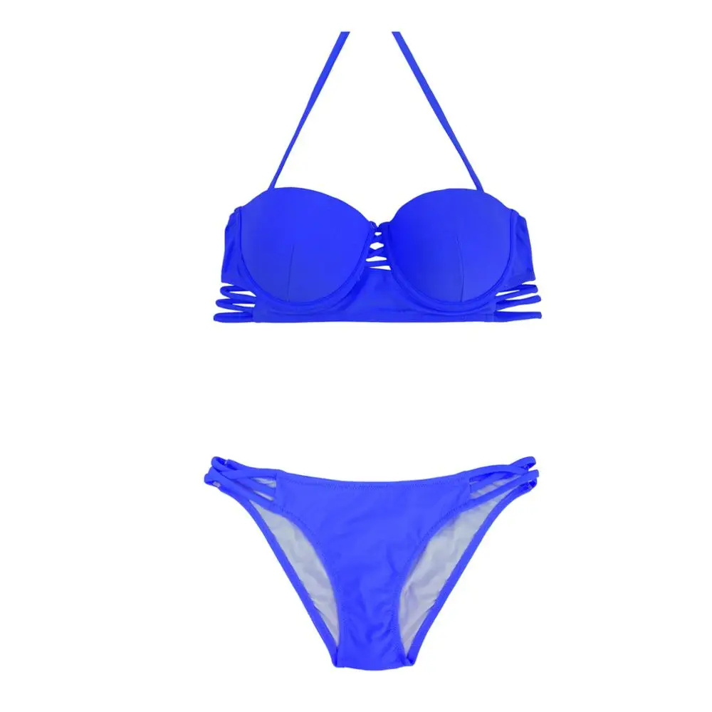 

Cutout Solid Bikini Set 2016 Low Waist Bottom Bathing Suit Women Swimwear Push Up Swimsuit Female Halter Beachwear Biquinis