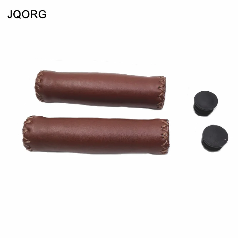 

Brown Color Retro Crowhide Fixed Gear Bicycle Grips Sponge Manual Sewing Road Bicycle Grips Cycling Parts Travel MTB Bike Grips