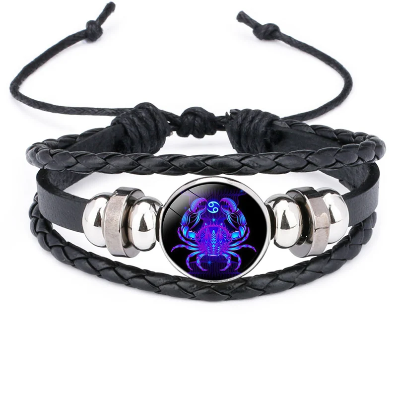 NIUYITID Trendy 12 Constellations Bracelets Men Jewelry Black Leather Braclet For Women Pulseras Man Bracelets Accessories (3)