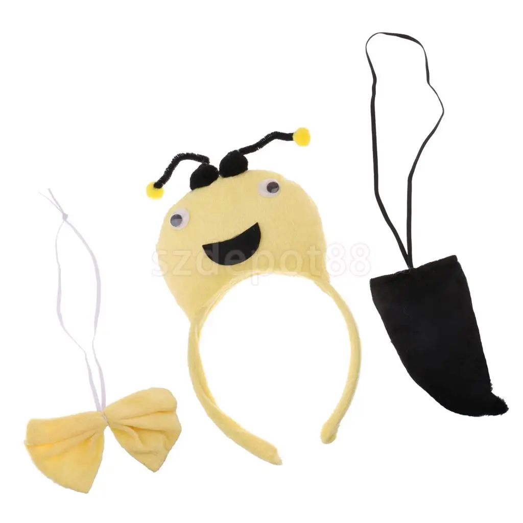 Set of 3pcs Birthday Girls Boys Kids Cartoon Bear Bee Monkey Costume Set Headband Bowtie Tail Fancy Dress Party Accessories