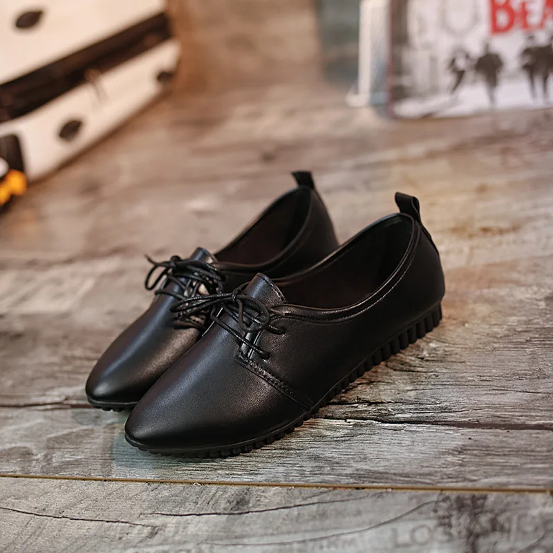 

Women's Shoe Lace-Up Female Flats Pointed Toe Woman Oxfords 2019 New Women Shoes Genuine Leather