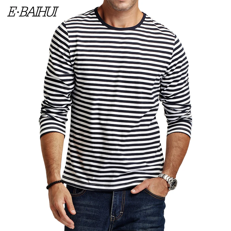 

E-BAIHUI brand Autumn Casual Striped T Shirt Men Long Sleeve Men's T ShirtS Slim Fit Mens Clothes Trend Tops Tees CT067