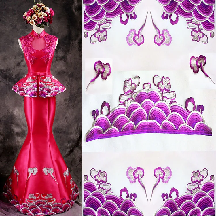 10*18-19*36-19*68cm purple ripple tide water cloud embroidery patch without adhesive for Chi-pao clothes dress decoration DIY | Дом и сад