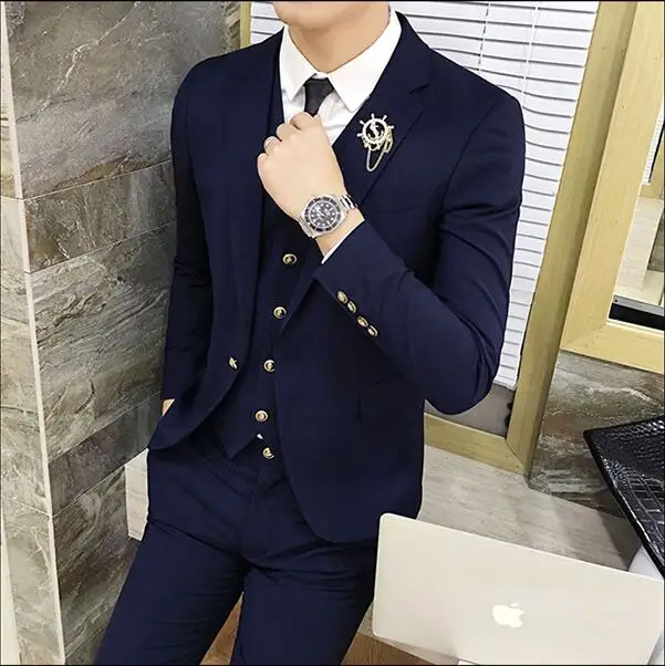 Свадебные костюмы для мужчин Зубчатый воротник Slim Fit Комплект из 3 предметов(куртка+ жилет+ брюки) Индивидуальный заказ Свадебные Жених выпускного вечера Смокинги Костюмы