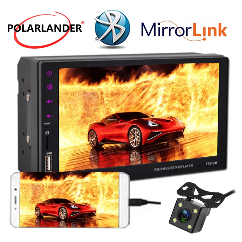 

2 Din Car Radio Touch Mirror Link Screen 7" Mirror For Android Phone 9 Languages Hands Free BT/FM/TF/USB With Rear View Camera
