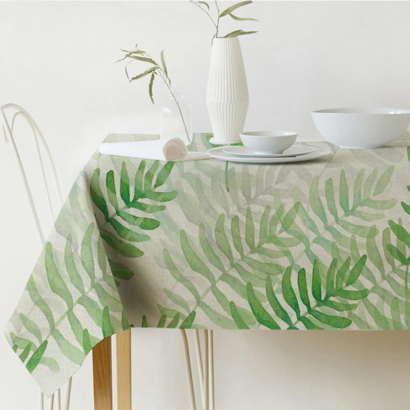 

Tropical Plants Decorative Tablecloth Green Leaf Dining Table Cover Linen Table Cloth For Kitchen Home Decor Rectangular