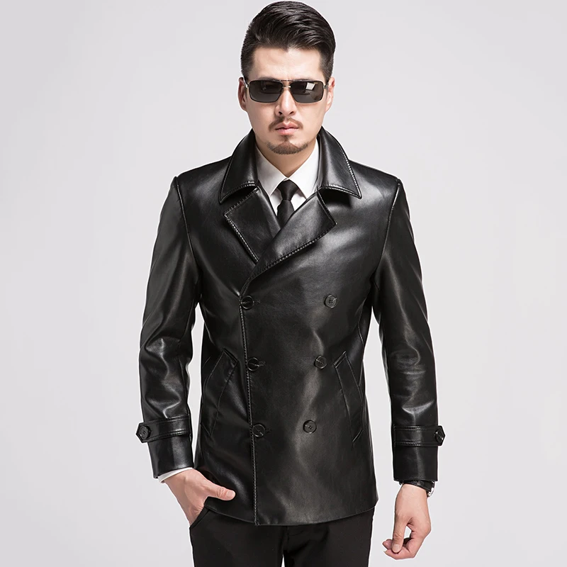New Winter Leather Jacket Men Double breasted Slim Motorcycle Leather