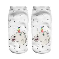 1 пара белых носков Einhorn, яркий рожок, женские носки с 3D принтом, забавные носки, модные носки из полиэстера 19*8 см