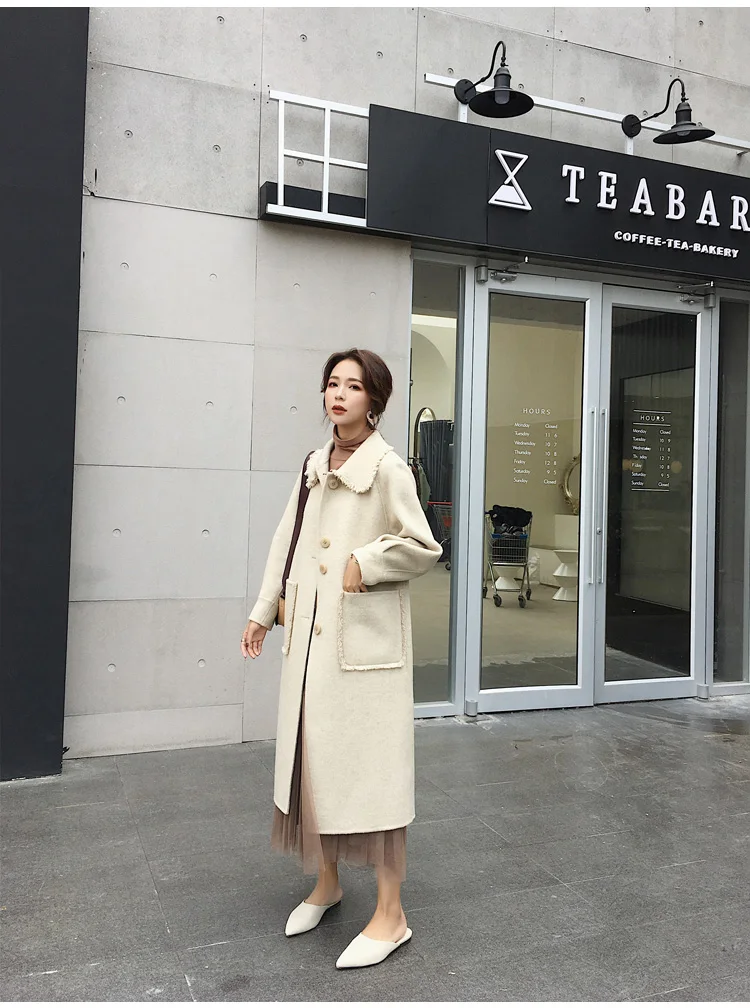 Корейское шерстяное пальто женское двухстороннее шерстяное пальто розовое длинное осенне-зимнее женское пальто Casaco Feminino Z1157
