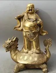 16 "Китайский Латунь Счастливый Смех Будды Майтреи Поездка Дракон черепаха Черепаха Статуя быстро