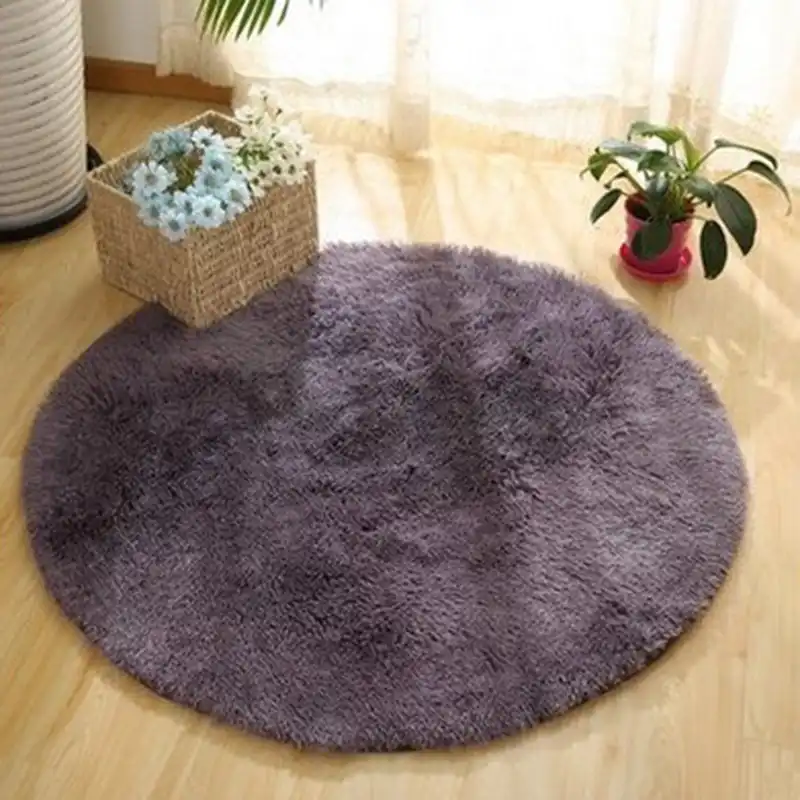 Soft Shaggy Area Round Living Room Bedroom Floor Mat Purple