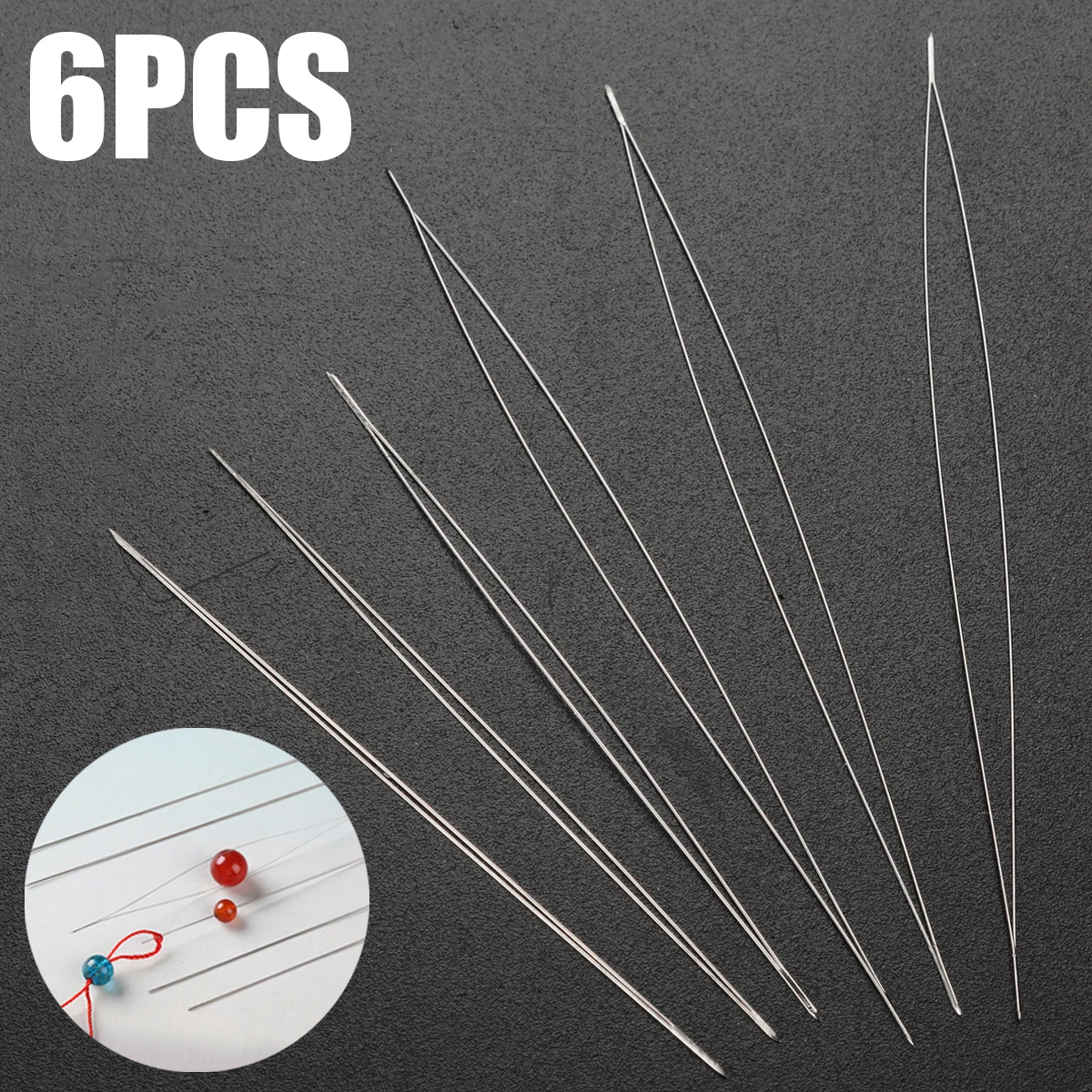 

6pcs Stainless Steel Big Eye Curved Open Beading Needles 55/75mm Threading String Cord Jewelry Making Tools Pins for Beads
