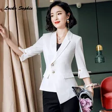 1pcs Women's Plus size Blazers coats 2019 Summer cotton blend Splicing irregular Small Suits jackets ladies Skinny Blazers Suits