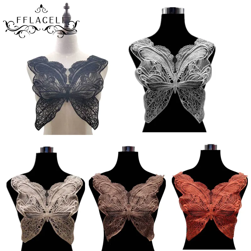 

FFLACELL Polyester Collar Venise butterfly Embroidered Lace Applique Trim Decorated Lace Neckline Collar Sewing Material