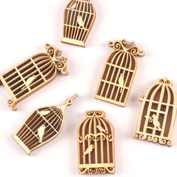 

24pcs 35x52mm Birdcage Wooden Ornament Natural Wood Decoration DIY Carfts For Embellishments Home Decor Handmade Arts m1743