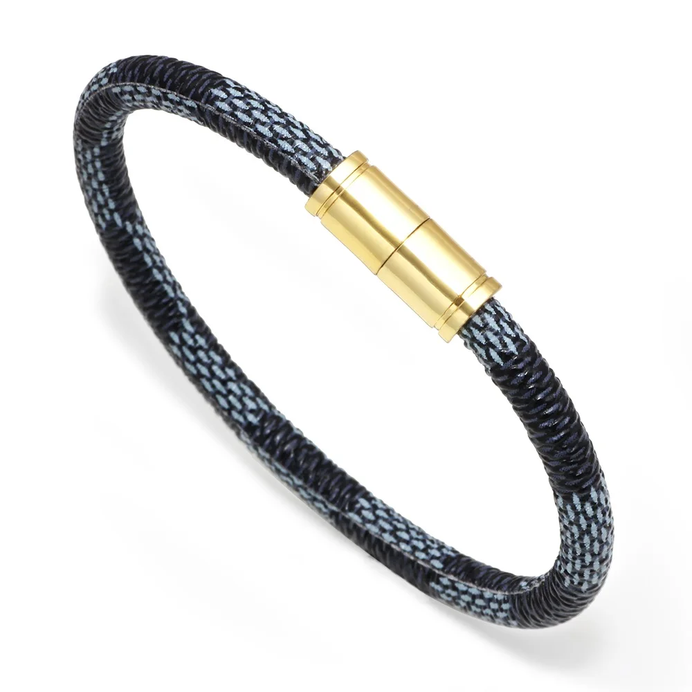 New Fashion Punk Cowhide Leather Men Bracelet Bangles for Women Jewelry Magnetic Snap Charm Bracelet Gift - Окраска металла: Blue