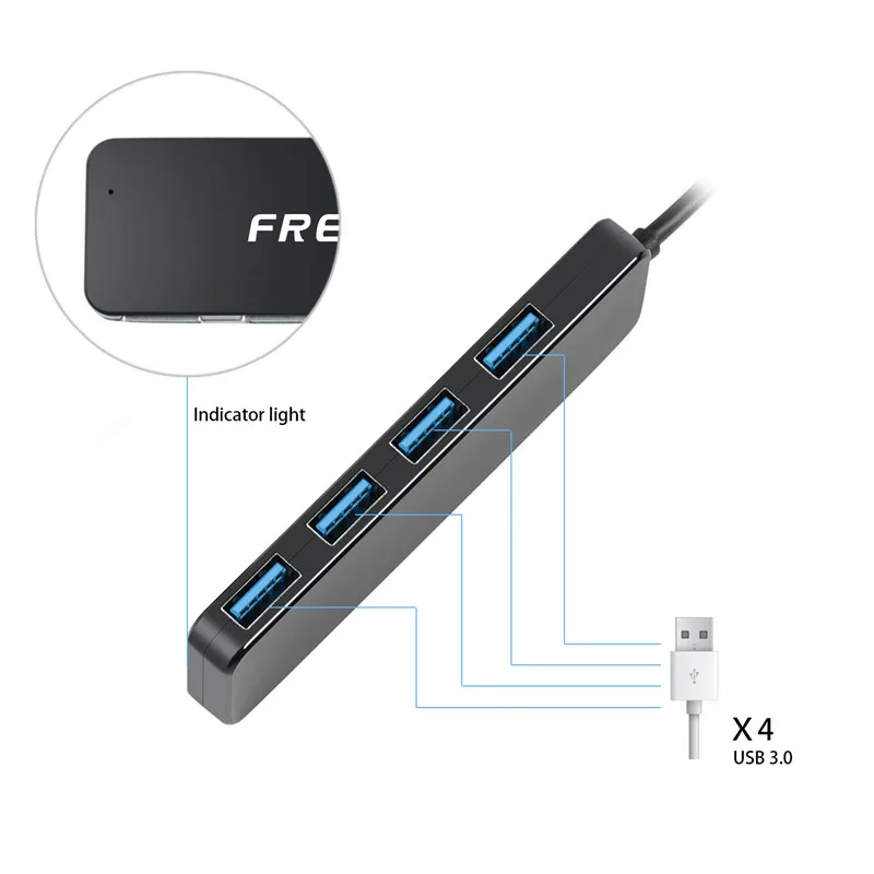 Freegene Новый USB HUB 3.0 Super Скорость 5 Гбит/с 4 Порты USB 3.0 хаб мини данных USB хаб с 6.3 дюймовый кабель для ПК компьютер для MacBook