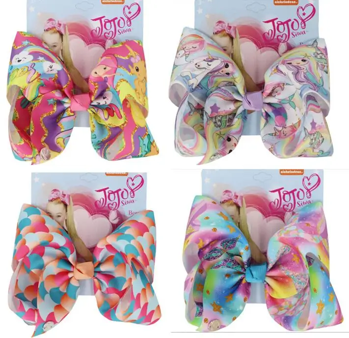 

HOT 8" large scale bow hair bow Alligator clip Mermaid Unicorn Print ribbon bow butterfly knot for Girls Hair Accessories 12PCS