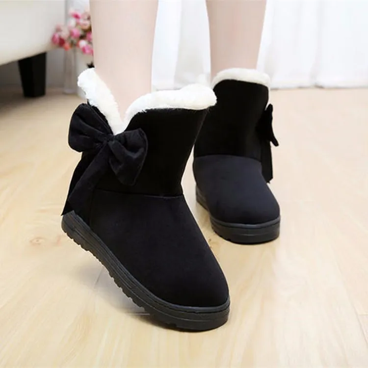 Women Snow Boots 2016 Warm Solid Plus Velvet  Flat Women Boots Winter Bowtie Casual Shoes Round Toe Wild Ladies Shoes SNF905 (8)