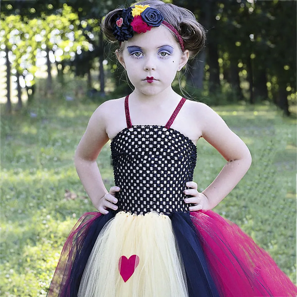 Kids Queen of Hearts Fancy Dress Costume Alice in Wonderland Girls Dresses Age 10 Vampirina Costume Halloween Cosplay Tutu Dress (4)