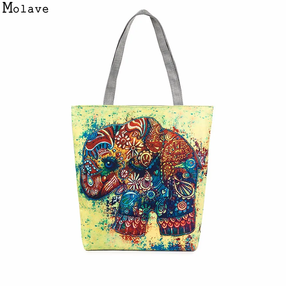 

Ladies Bags Cute Elephant Printed Canvas Bags Beach Shoulder Women Tote Female Handbags Sac A Main Femme De Marque Pochette oc06