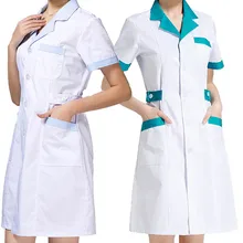 Женское лабораторное пальто с короткими рукавами, рабочая одежда для медсестры, медицинская Униформа(синий воротник/голубой воротник
