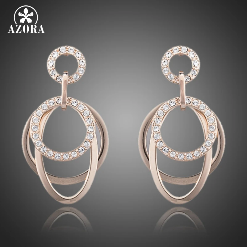 

AZORA Polished Circle Rose Gold Color with Stellux Austrian Rhinestones inlaid Drop Earrings TE0063
