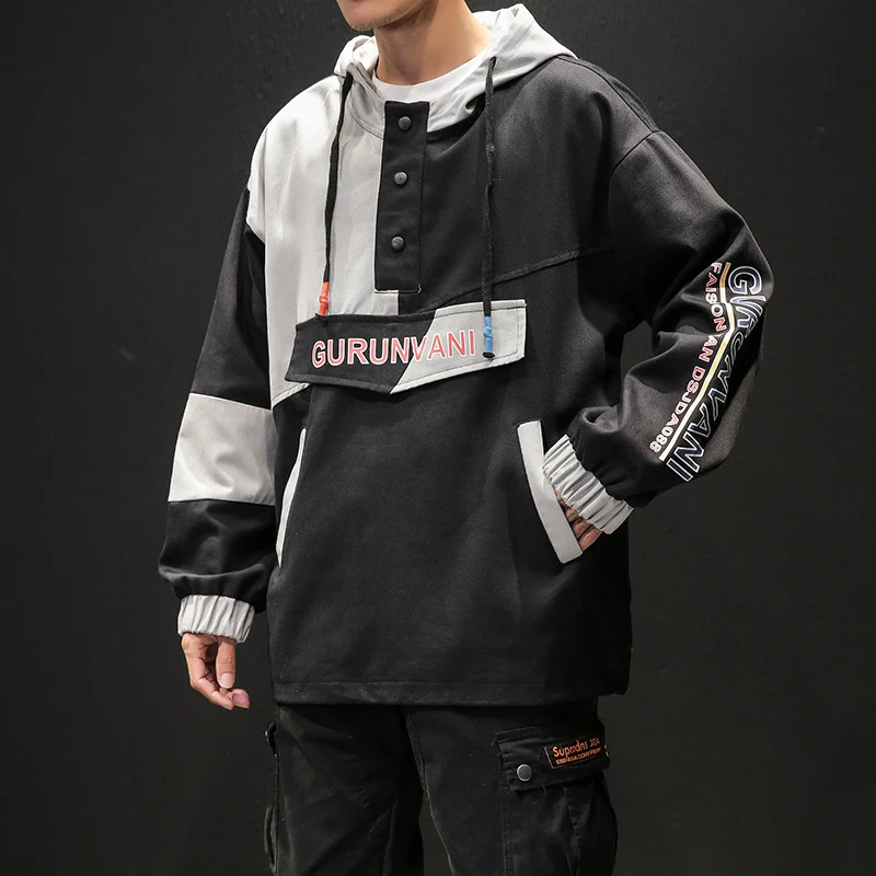 

2019 Hip Hop Spring Jackets Men Windbreaker Patchwork Autumn Loose Casual Hooded Jacket Male Coats Zipper Tracksuit Streetwear