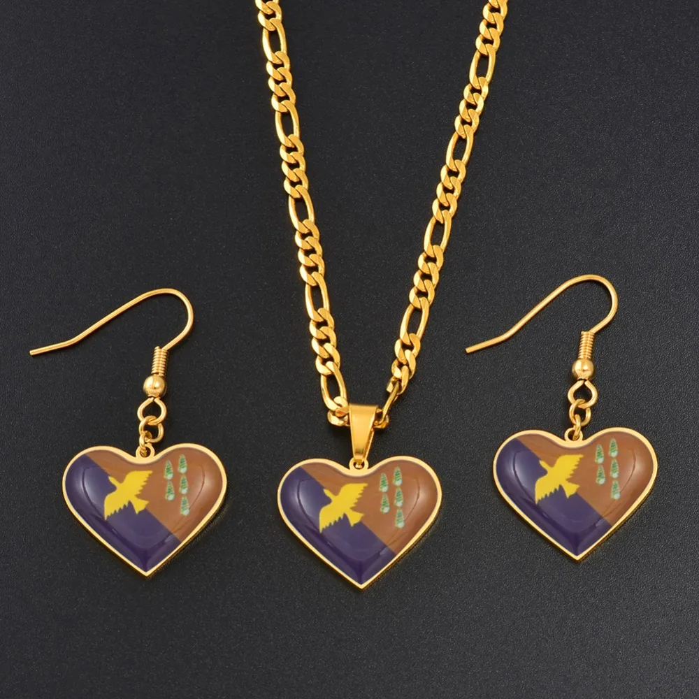 

Anniyo Heart PNG Manus Flag Jewellery Sets Pendant and Necklaces Earrings for Womens Girls Papua New Guinea Gifts