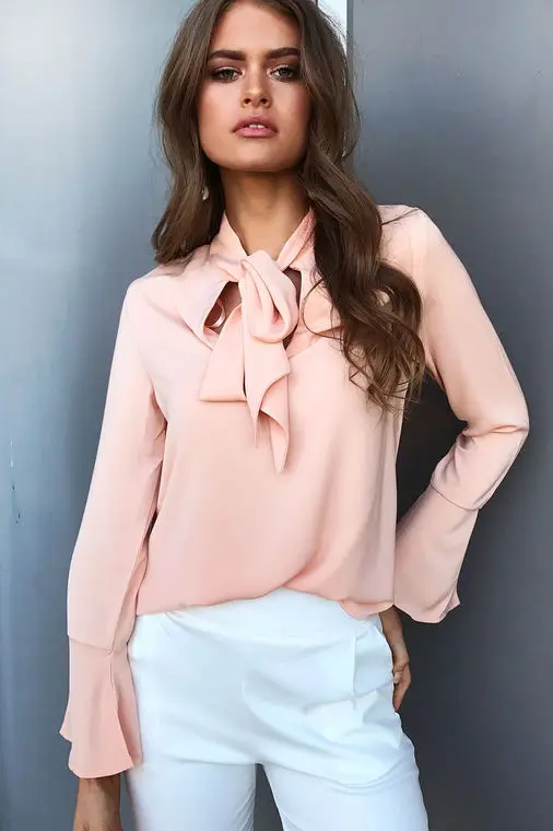 casual women long flare sleeve blouse temperament frenulum