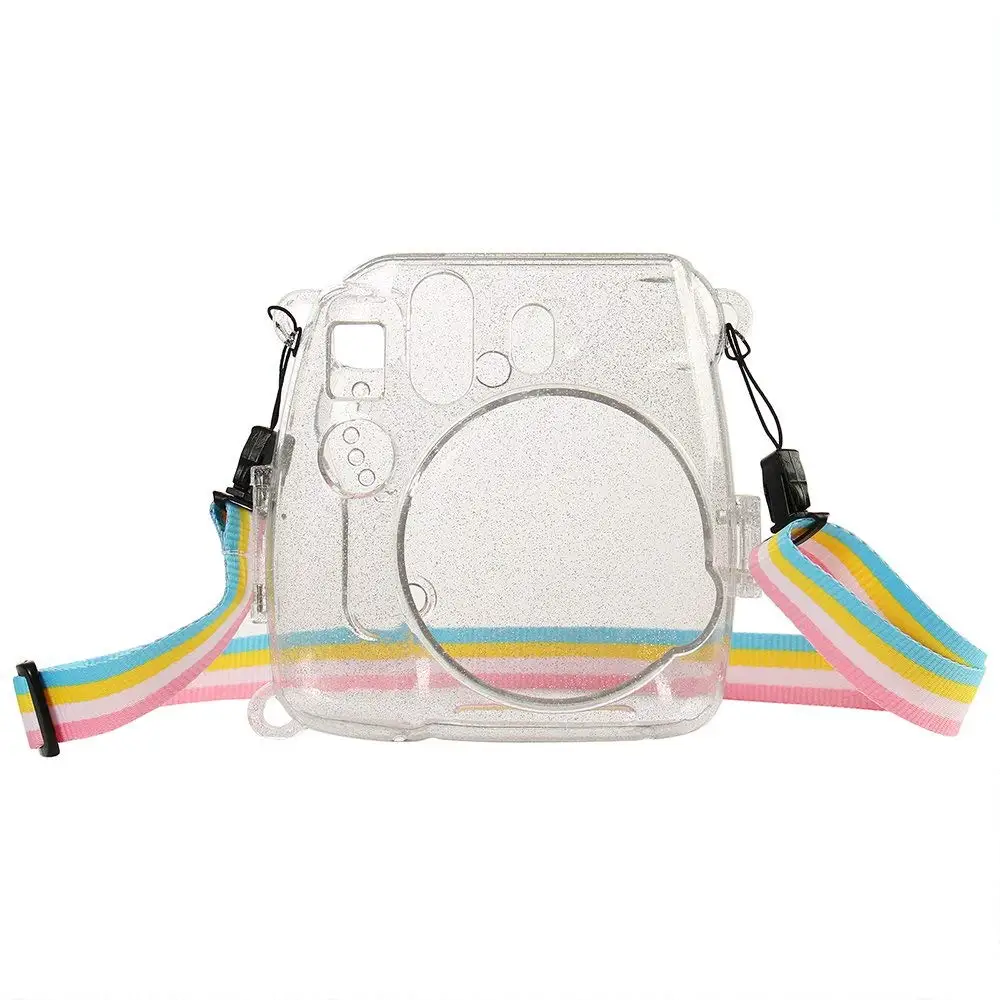 Блестящий прозрачный пластиковый чехол для камеры, защитный чехол для Fujifilm Fuji Instax Mini 9 8 8+ мгновенный с ремешком - Цвет: Clear