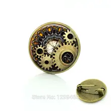 Steampunk jewelry Vintage Egyptian Brooches pins Glass cabochon clock gears picture pin Fashion mandala Christmas gift C172