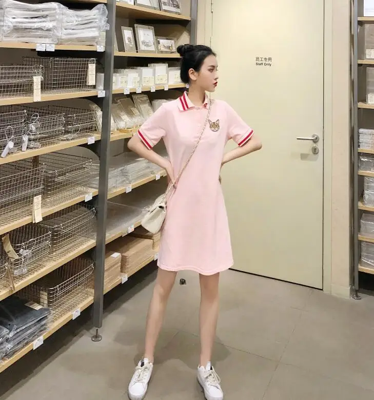 summer cartoon cat embroidery letter Loose dress Dresses