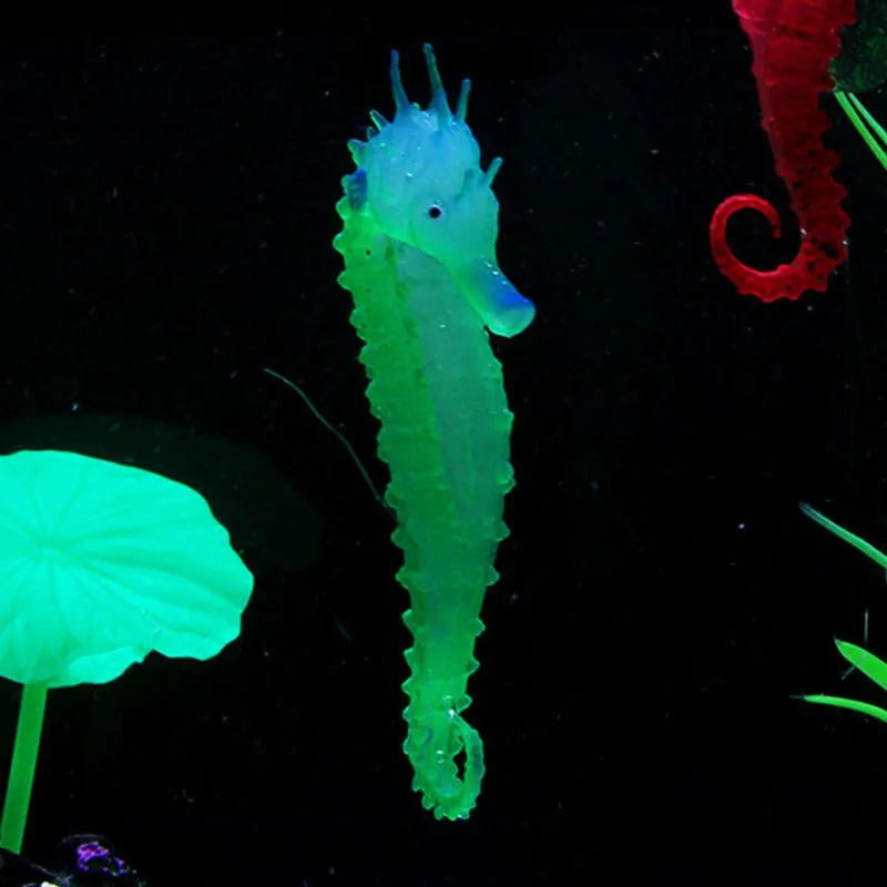 Светящийся яркий эффект морской конек аквариум искусственные растения для аквариума орнамент