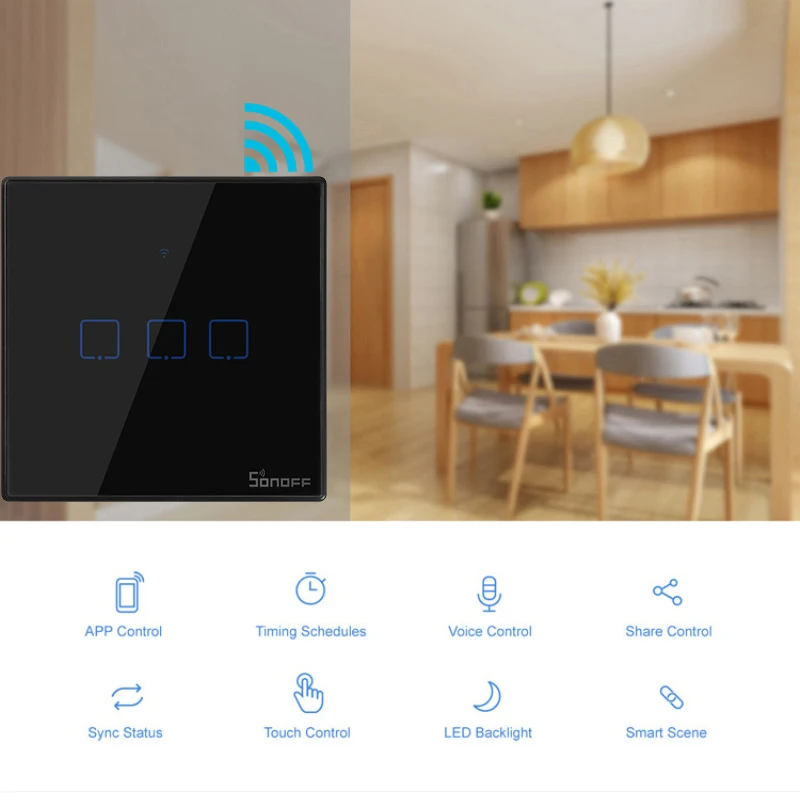 Умный настенный сенсорный выключатель SONOFF T3EU США Великобритания TX Wi Fi с краями