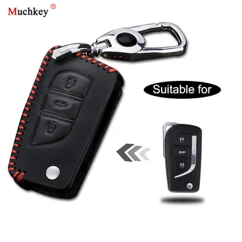 

Leather Remote Case Car Key Bag Cover for TOYOTA 3 Buttons Folding Key Luxury Genuine Hand Sew Red Line 1PC Type B