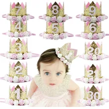 Baby Girl Birthday Party Hats Kids 1 2 3 4 5 6 7 8 9 Years Birthday Princess Crown Cap Party Decorations Kids Favors Headband