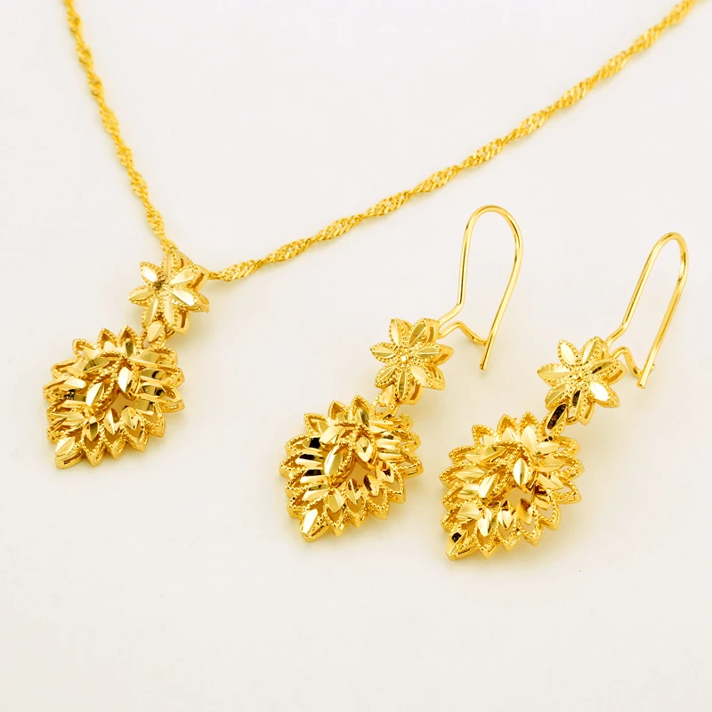 Gold Color Ethiopian African Accessories Jewelry Sets Dubai Wedding Bride bridal Necklace/Pendant/Earrings gifts for women set