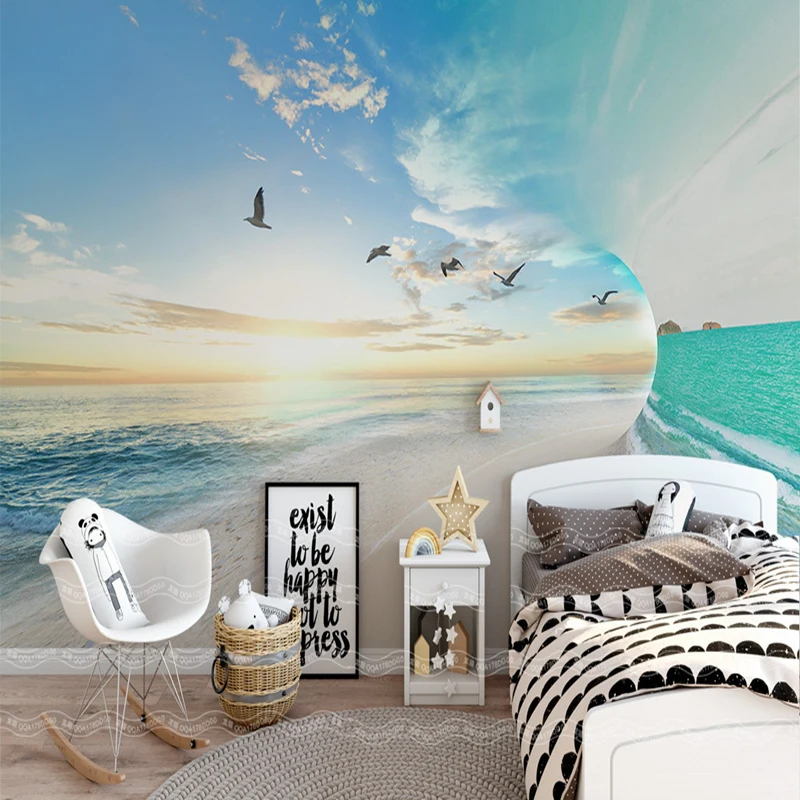 Wallpaper European 3D Wall Murals Blue Sky White Clouds Sea 3D Photo