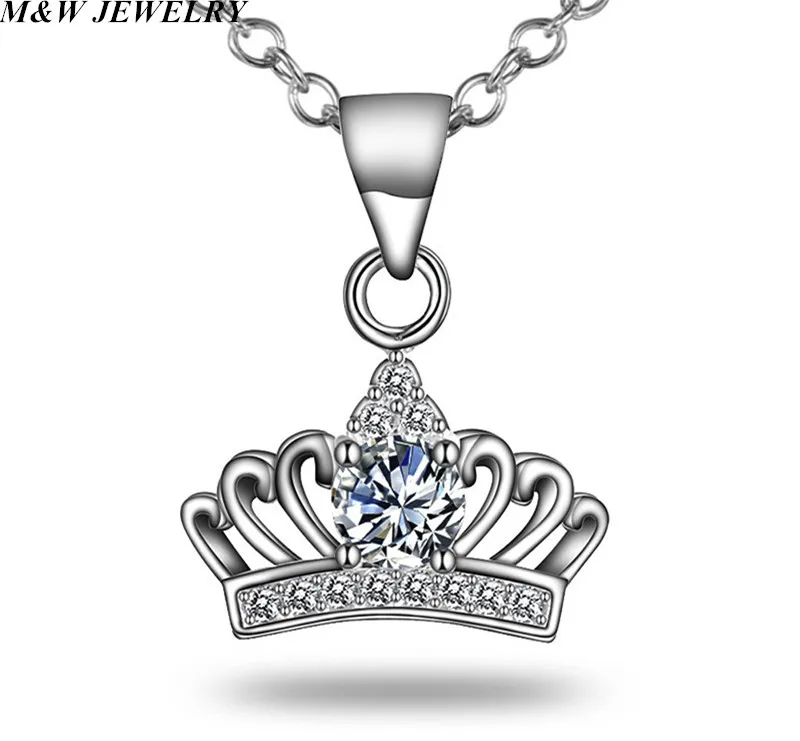 M&ampW JEWELRY Brand New Classic Crown Pendant Necklace Silver Plating Fashion Women Zircon Crystal Handmade Wedding Jwelry | Украшения и