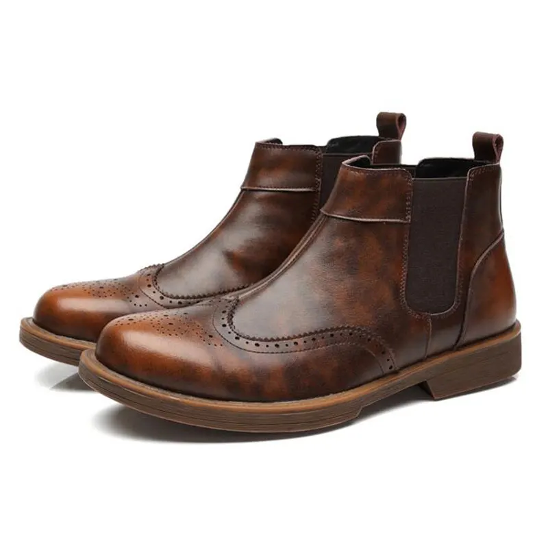 Tangnest/мужские ботильоны из натуральной кожи в винтажном британском стиле; мужские ботинки «Челси» из коровьей кожи; Повседневная обувь без застежки; XMP896 - Цвет: brown