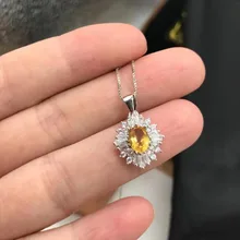 Натуральный цитрин камень для рождения, солитер, кулон из твердого 925 пробы серебра с цепочкой, ювелирные изделия